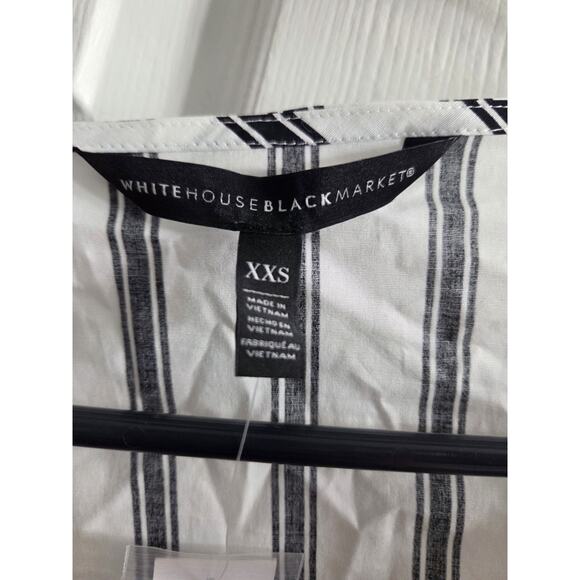 White House Black Market White Black Striped Poplin Wrap Top Blouse XXS Nwt - Picture 8 of 8